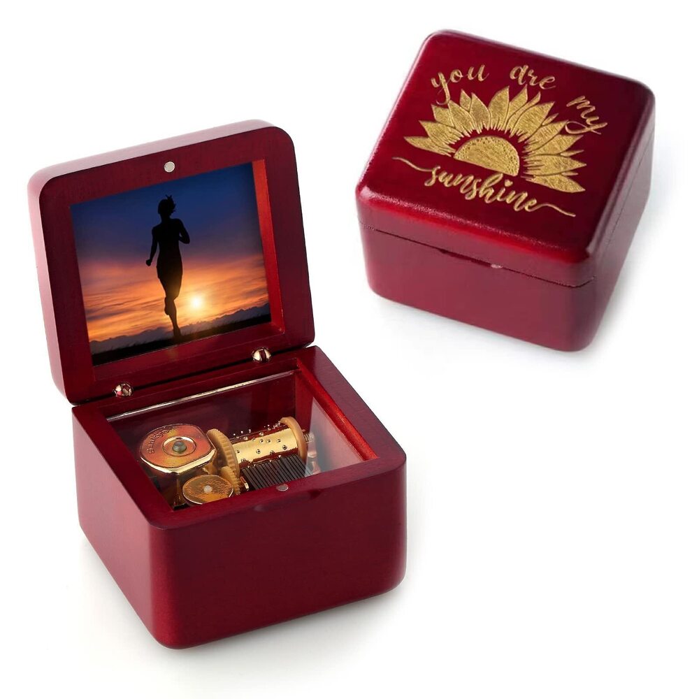 9687 Natural Solid Wood Mini Photo Frame Clockwork Music Box Mother's Day